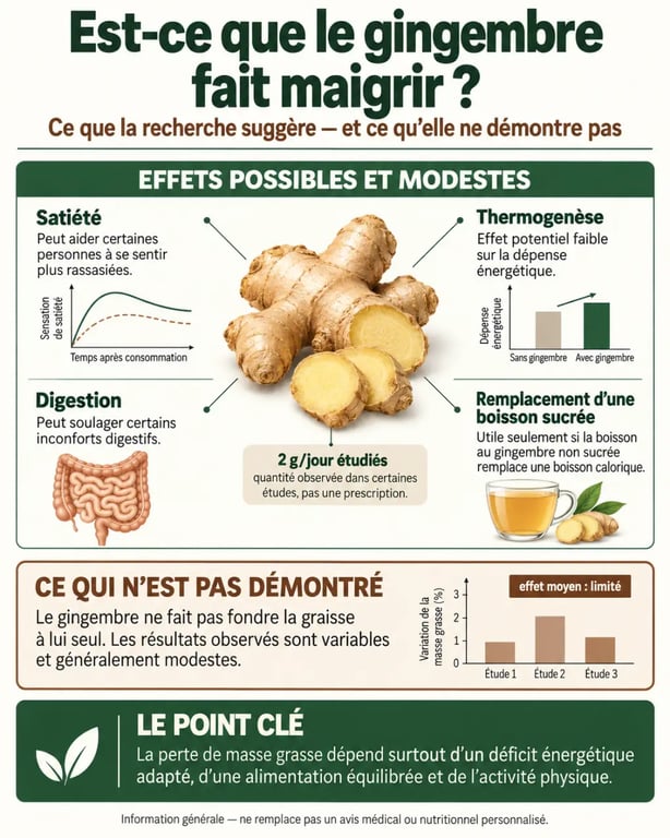 Est-ce que le gingembre fait maigrir ? Infographie sur ses effets possibles et ses limites