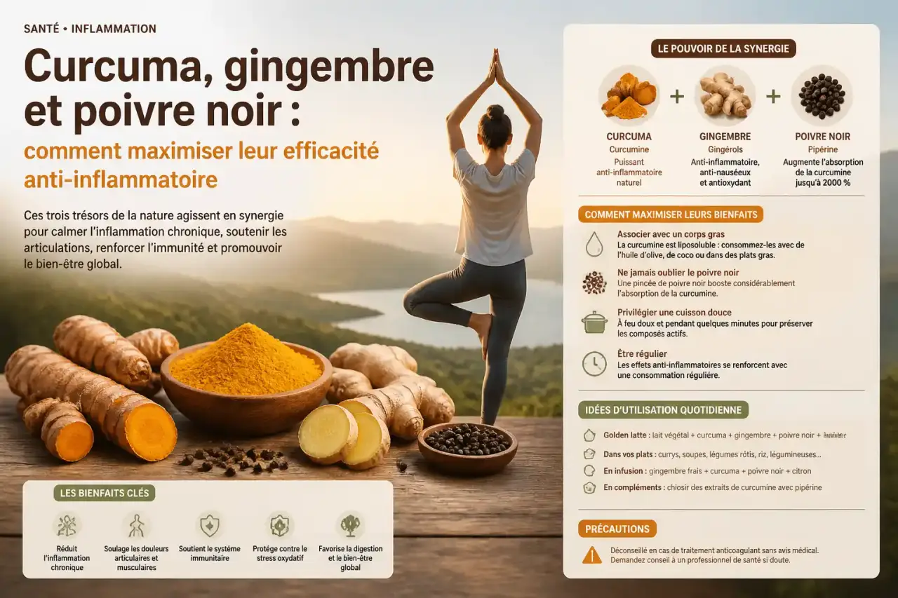 Curcuma, gingembre et poivre noir : comment maximiser leur efficacité anti-inflammatoire