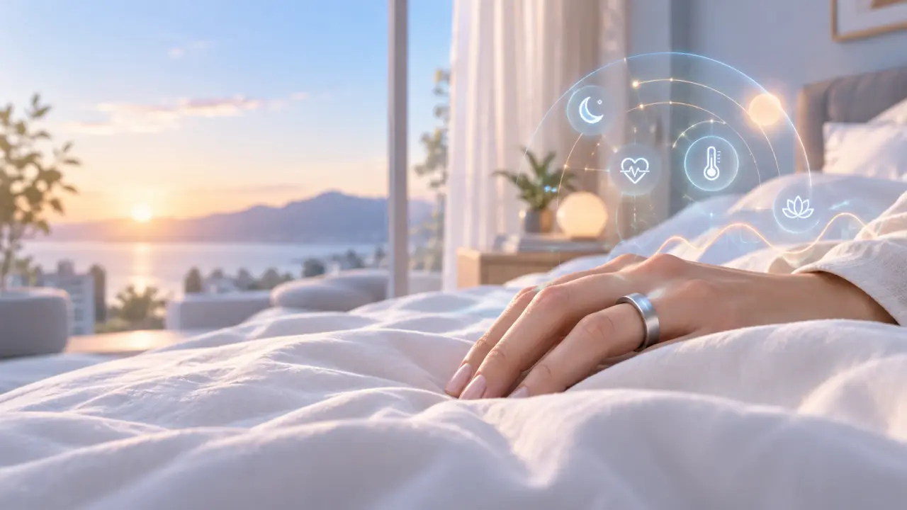 Anneau biométrique connecté utilisé pour suivre le sommeil et les rythmes biologiques