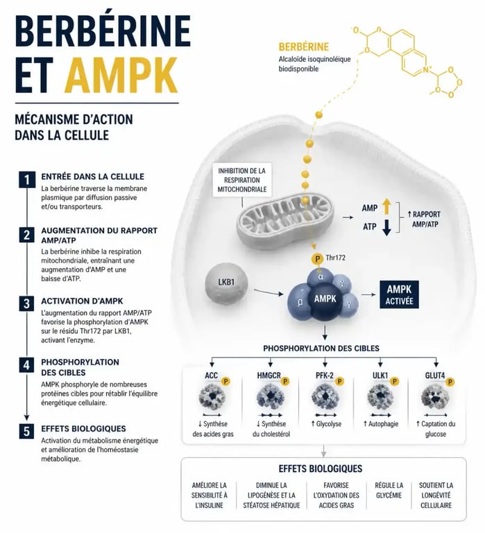 Mécanisme d'action de la berbérine et des compléments alimentaires pour diabétique sur le métabolisme du glucose