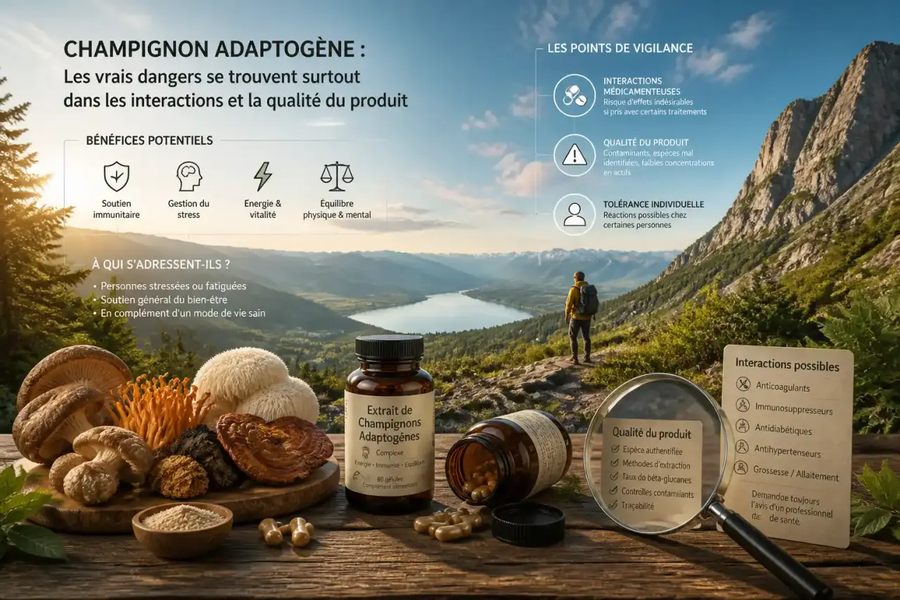 Champignon adaptogène : les vrais dangers se trouvent surtout dans les interactions et la qualité du produit