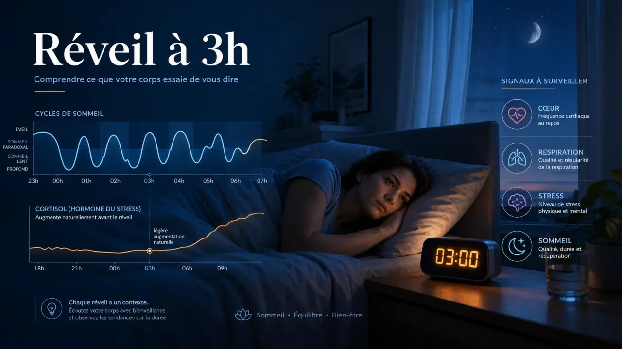 Pourquoi un réveil nocturne à 3h revient-il ? Cycles, cortisol et signaux à surveiller