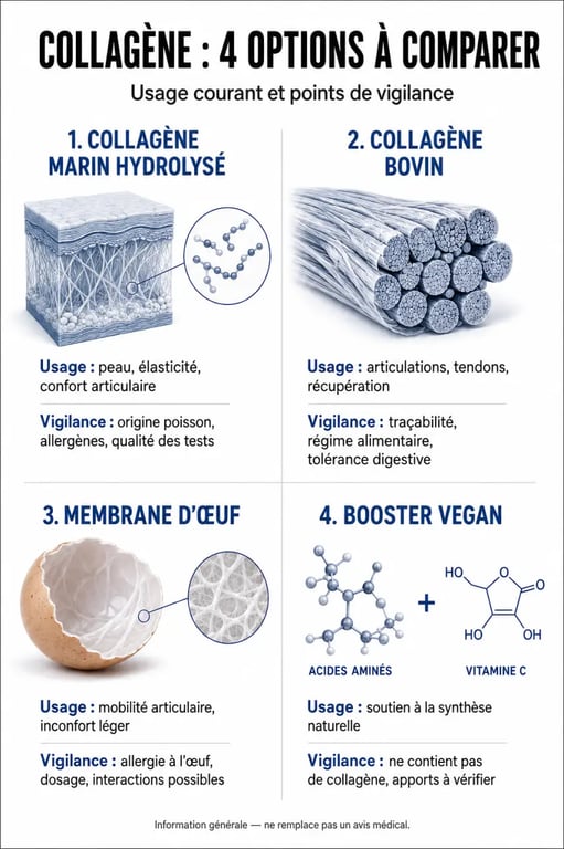 Comparatif du collagene naturel entre collagène marin, bovin, membrane d’œuf et booster vegan