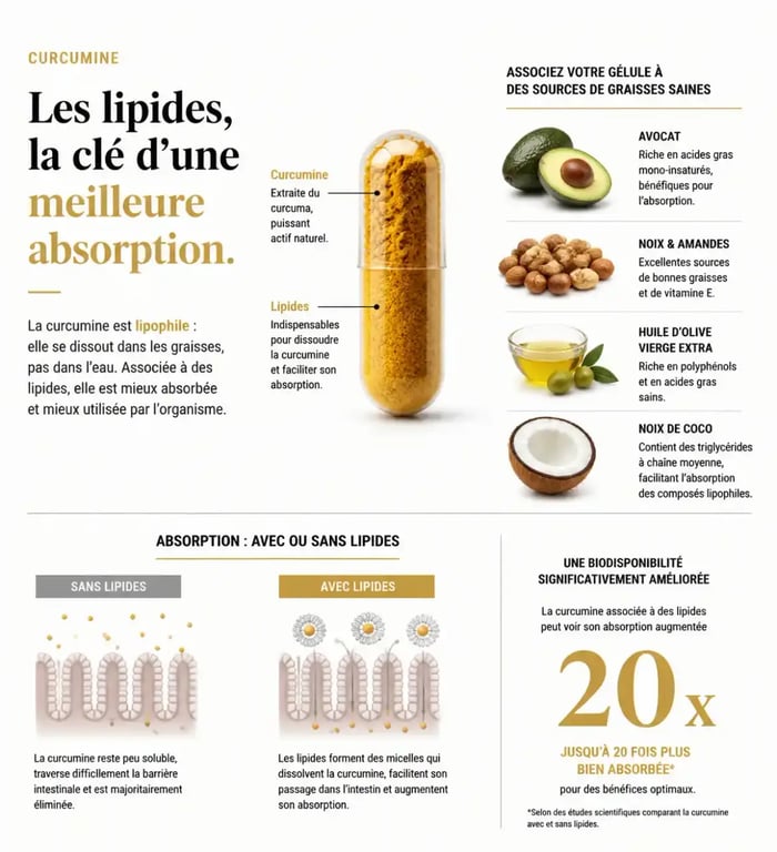 Infographie sur l'importance des lipides pour l'absorption du curcuma