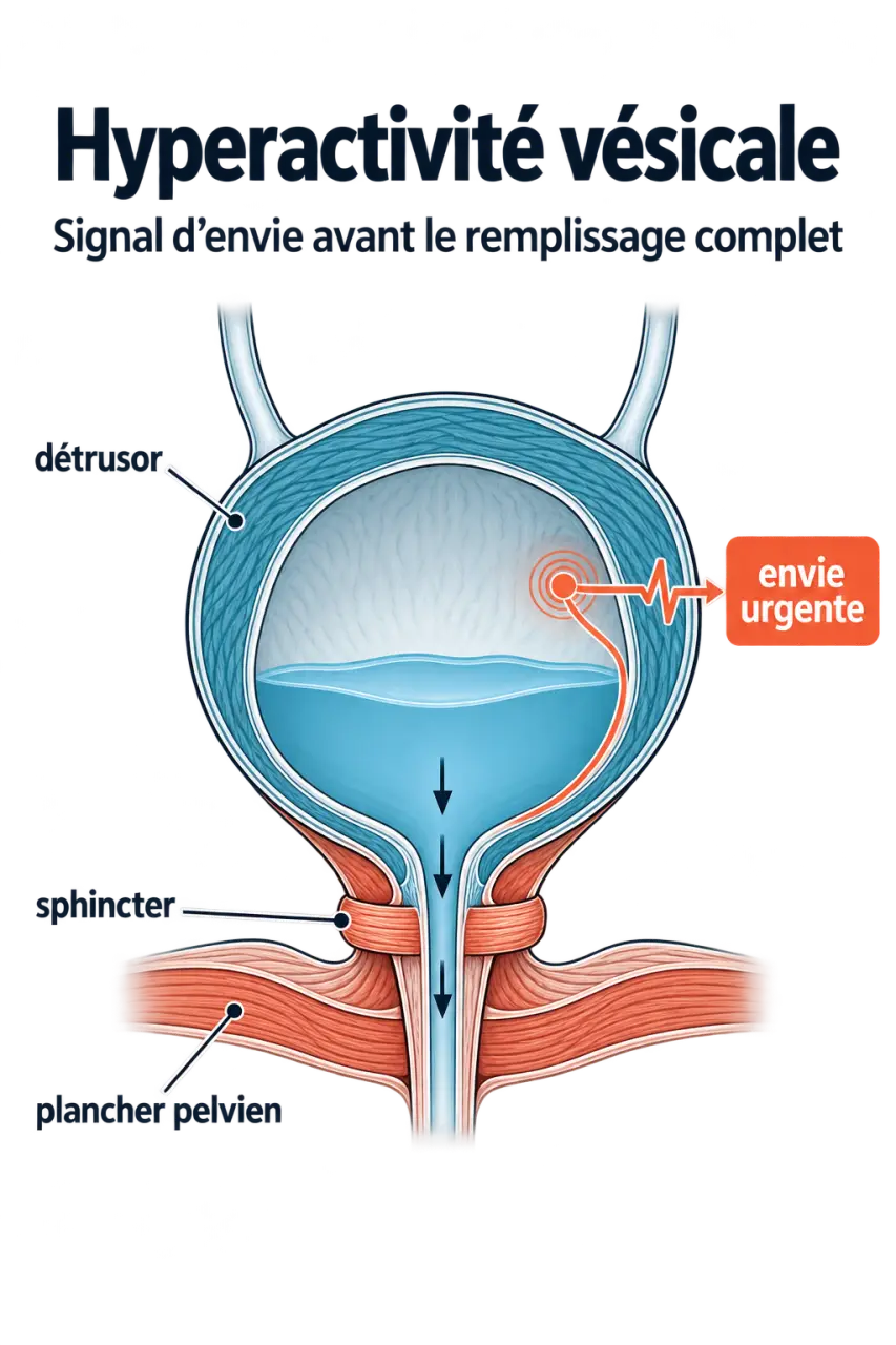 Schéma du fonctionnement de la vessie pour comprendre le traitement naturel de la vessie hyperactive