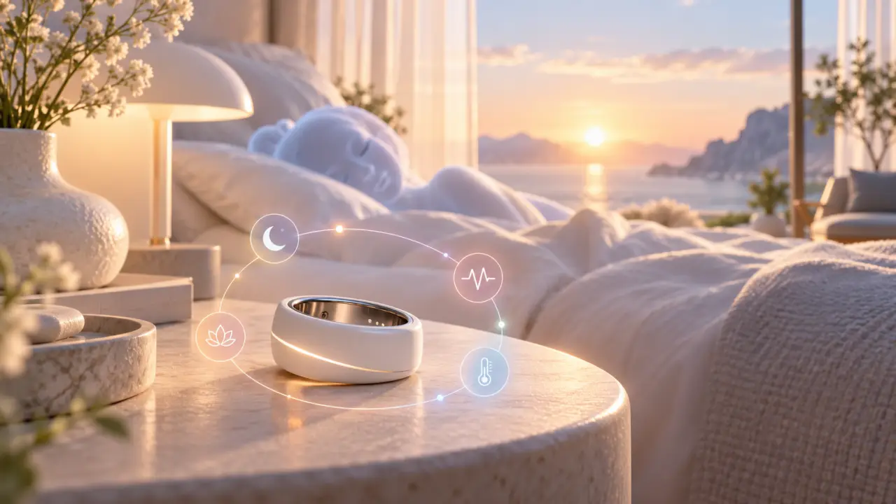 Anneau biométrique et représentation lumineuse du rythme circadien et du sommeil